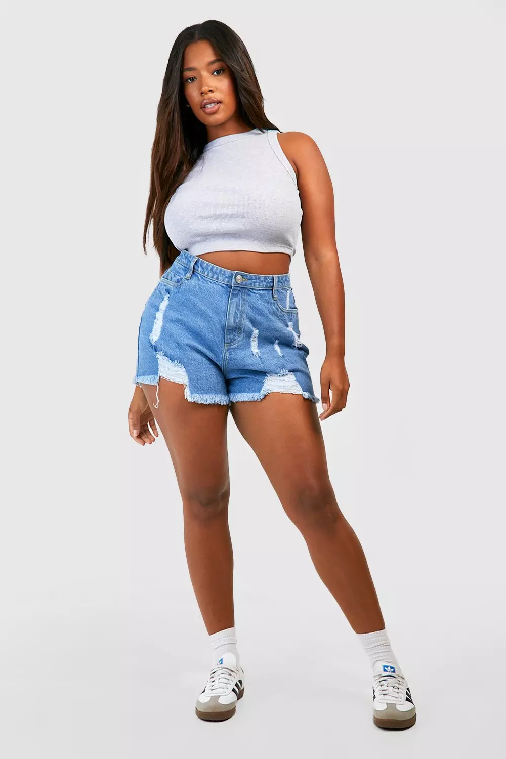 High rise distressed store jean shorts